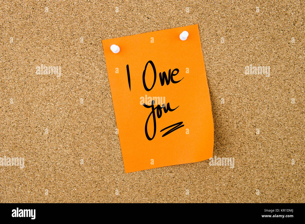 Ti devo scritta sulla carta arancione nota Foto Stock