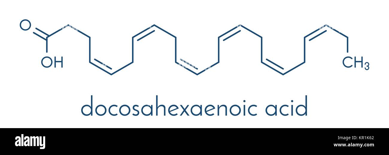 Acido docosaesaenoico (DHA, acido cervonic molecola). Polinsaturo Omega-3  di acidi grassi presenti nell'olio di pesce. Formula di scheletro Immagine  e Vettoriale - Alamy