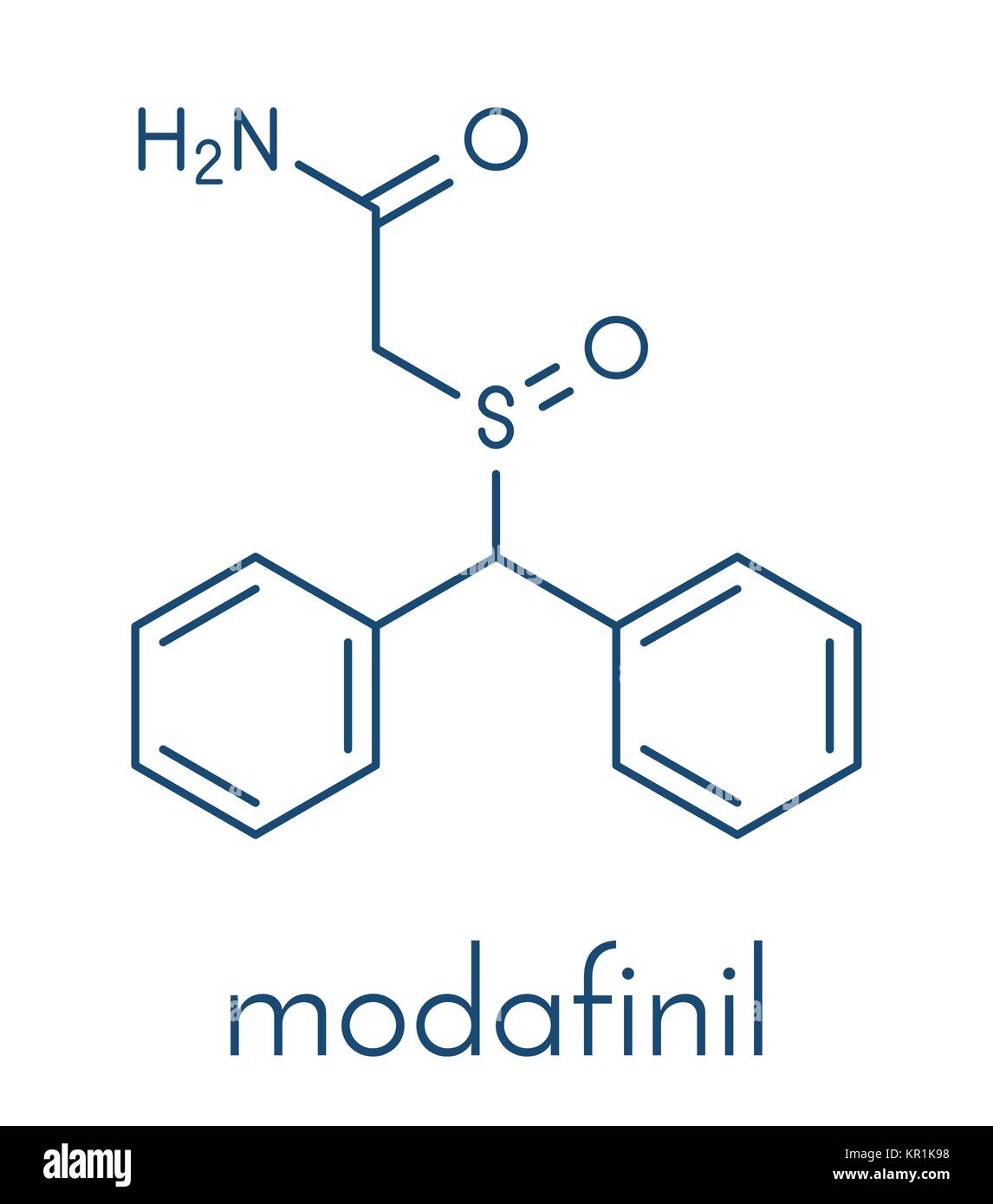 Modafinil veglia promuovere la droga. Usato per trattare la narcolessia illecitamente e come un agente di drogaggio. Formula di scheletro. Illustrazione Vettoriale