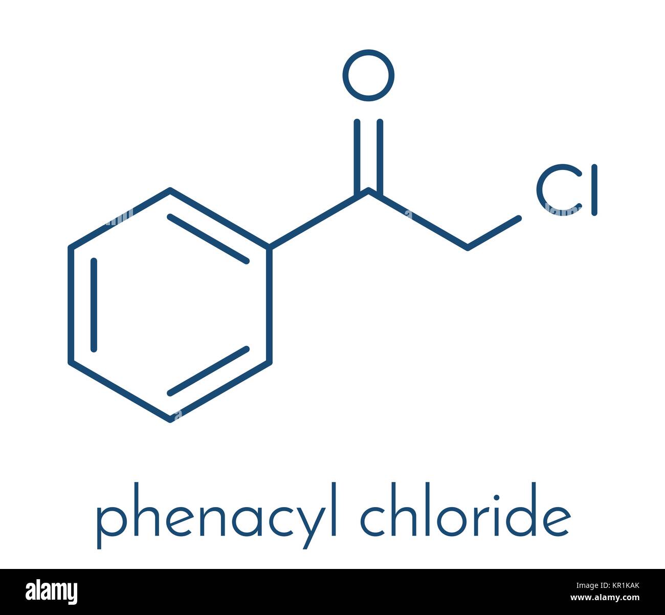 Cloruro di fenacile (CN) gas lacrimogeni molecola. Formula di scheletro. Illustrazione Vettoriale
