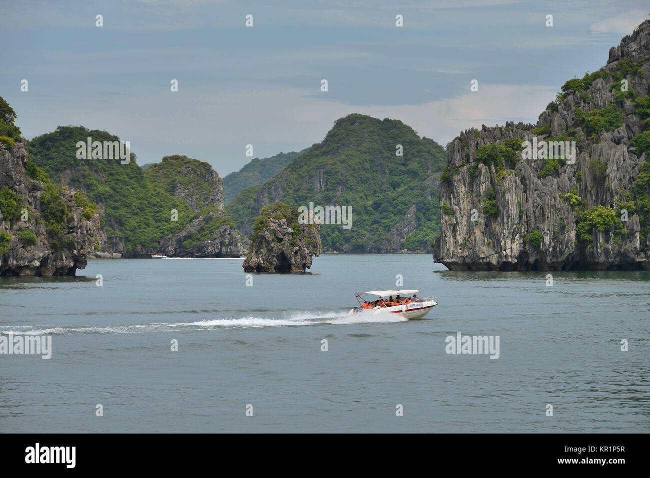 Barca veloce, Halong Bay, Vietnam, Speedboot, Halong-Bucht Foto Stock