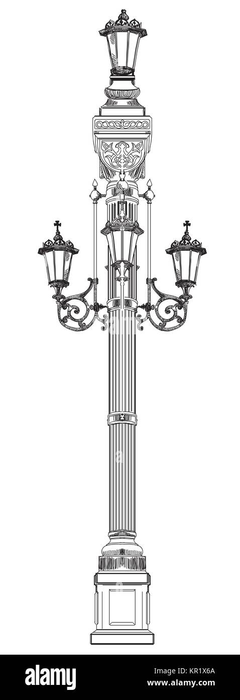 Lanterna antica vicino a Cattedrale di Cristo Salvatore a Mosca il vettore isolato del disegno a mano illustrazione Illustrazione Vettoriale