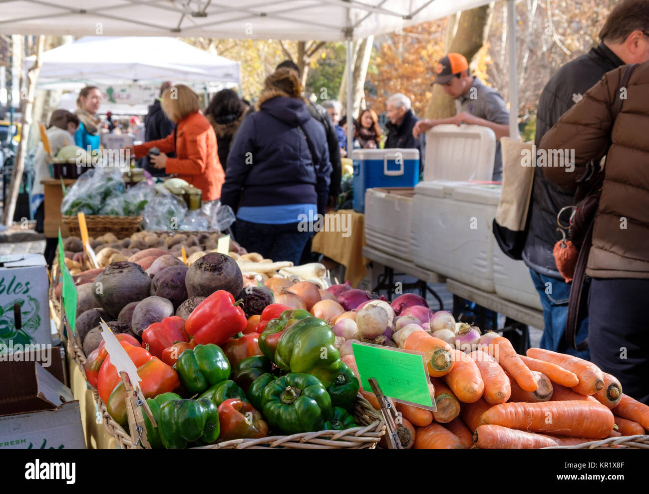 Rittenhouse Square Farmers Market nel tardo autunno, Philadelphia, Pennsylvania, STATI UNITI D'AMERICA Foto Stock