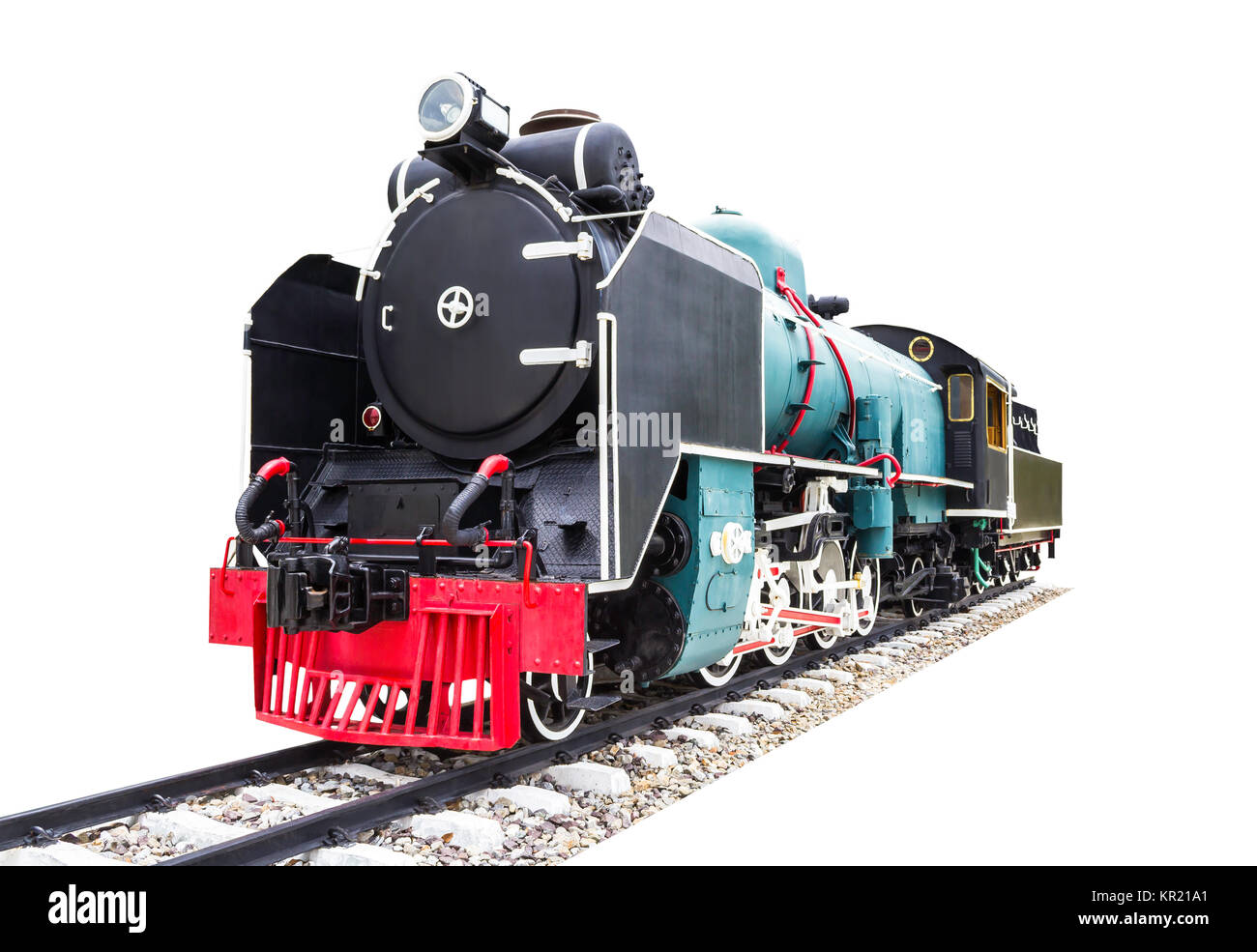 Il vecchio treno a vapore isolato su bianco Foto Stock