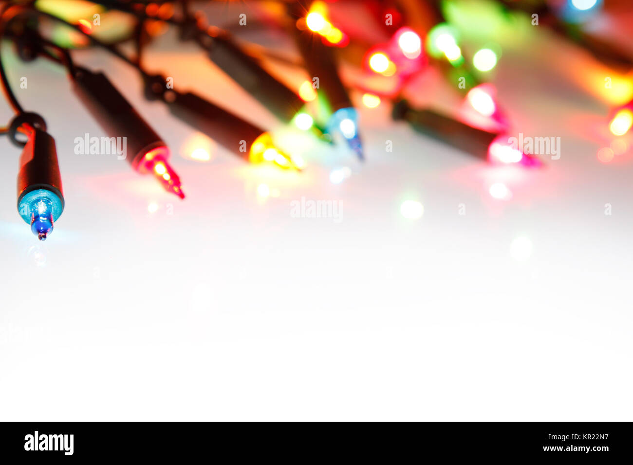 Primo piano di luci di Natale incandescente Foto Stock