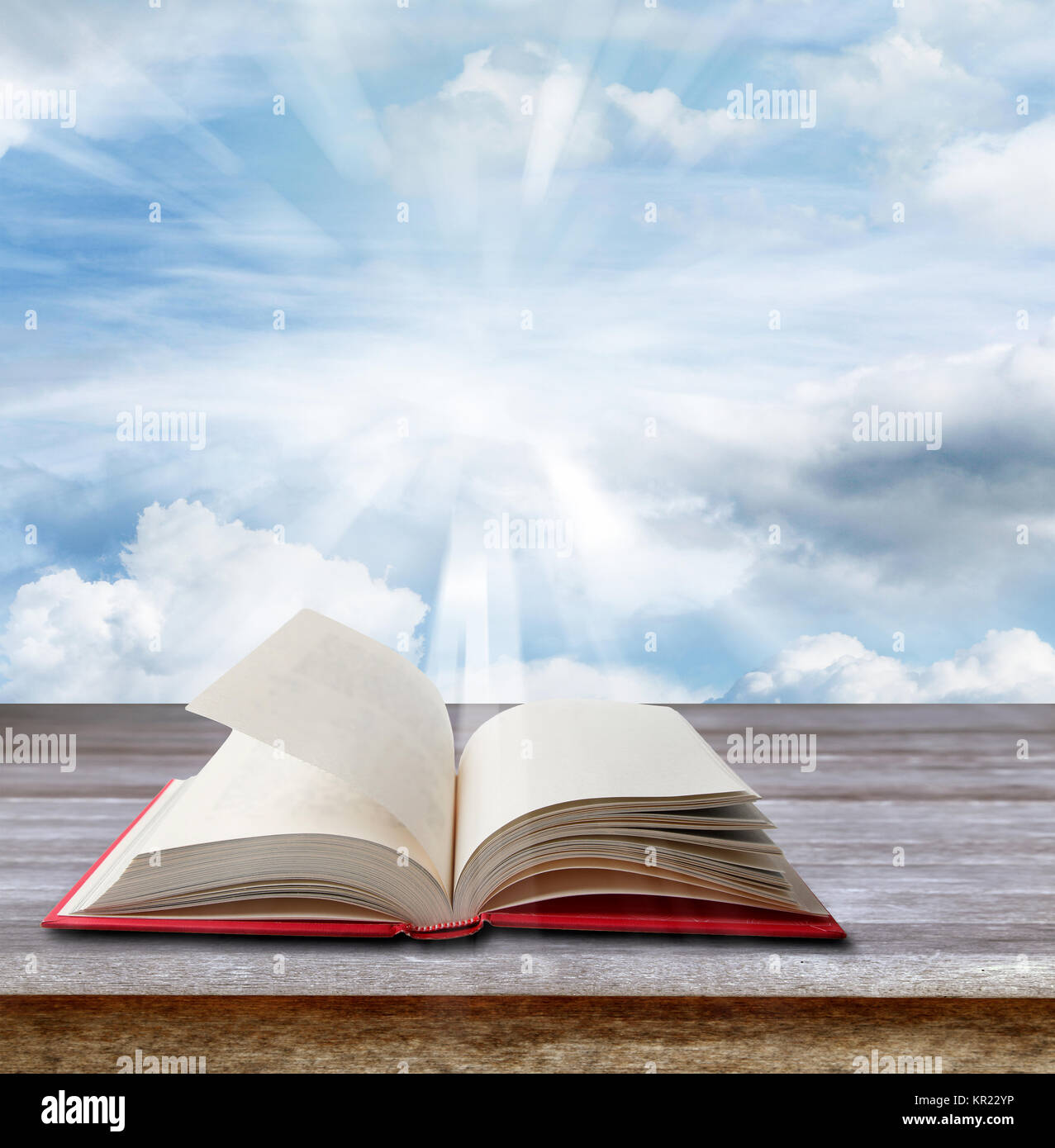 Libro Aperto sul ponte nella parte anteriore del cielo Foto Stock