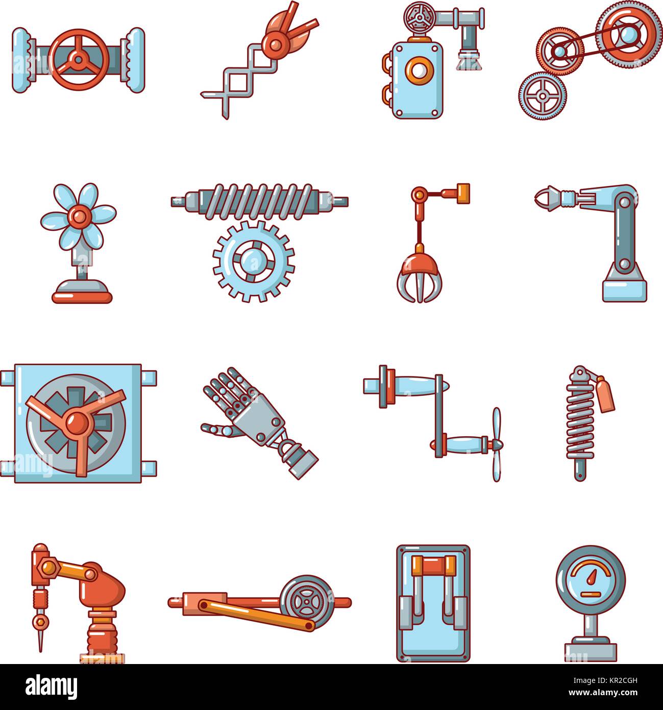 I meccanismi tecnici set di icone, stile cartoon Illustrazione Vettoriale