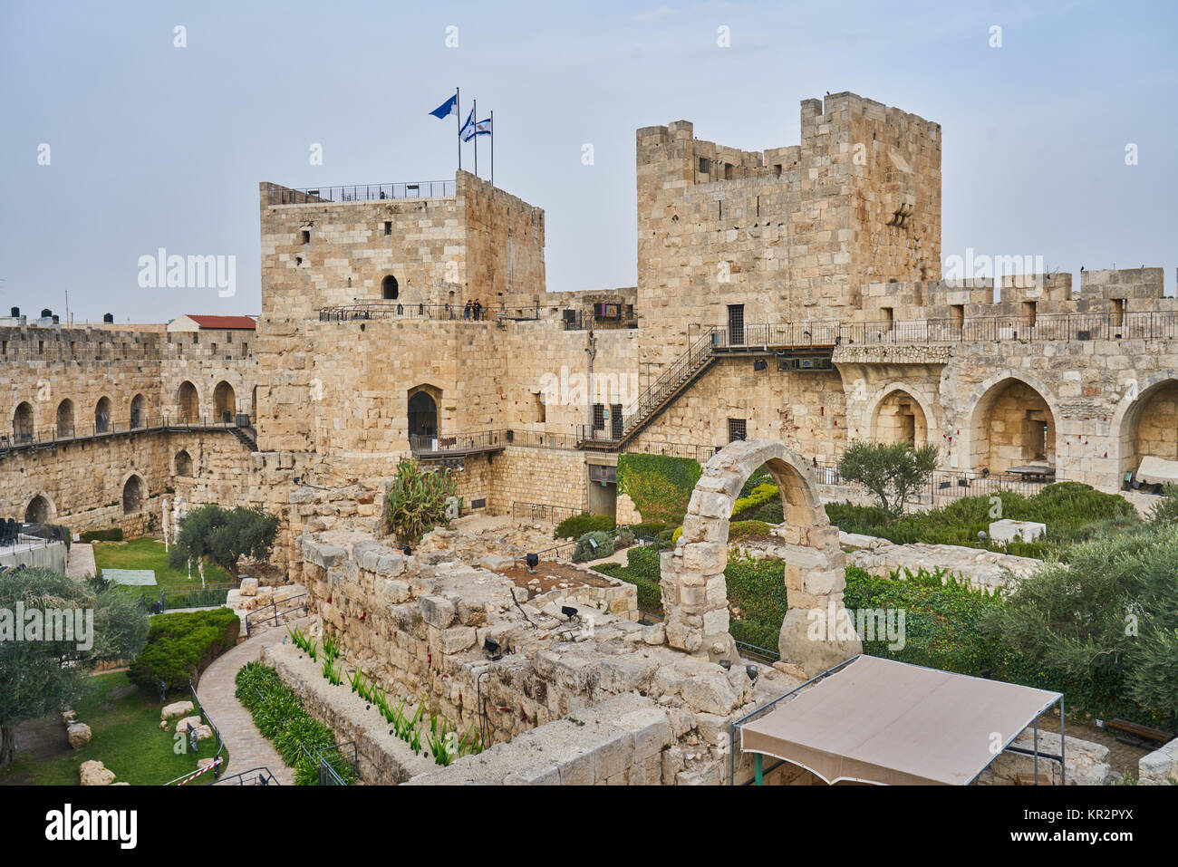 La torre di Davide di Gerusalemme antica cittadella, vicino alla Porta di Jaffa nella Città Vecchia di Gerusalemme, Israele Foto Stock