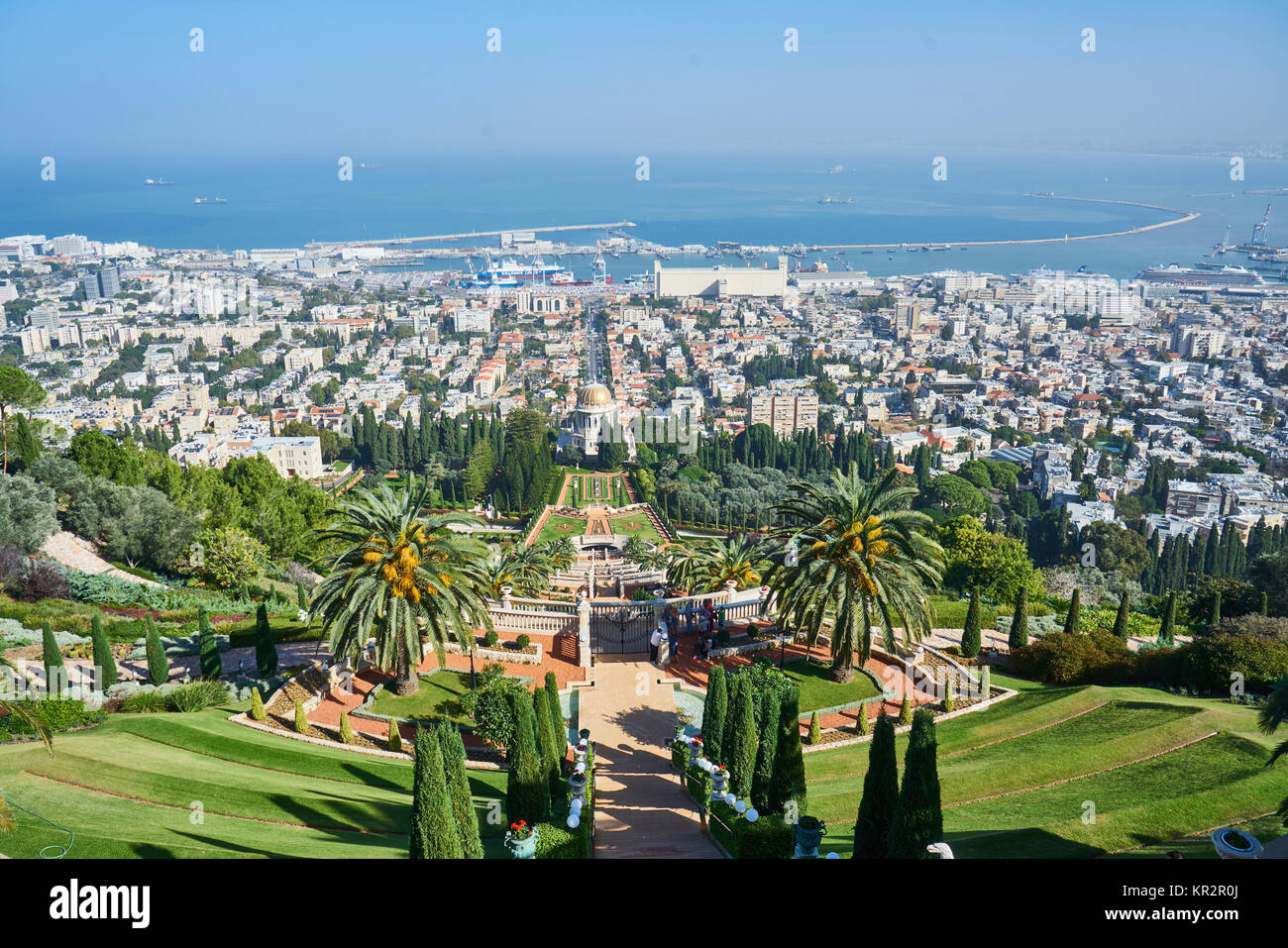 Giardini Bahai e tempio sulle pendici del Monte Carmelo di Haifa, Israele Foto Stock