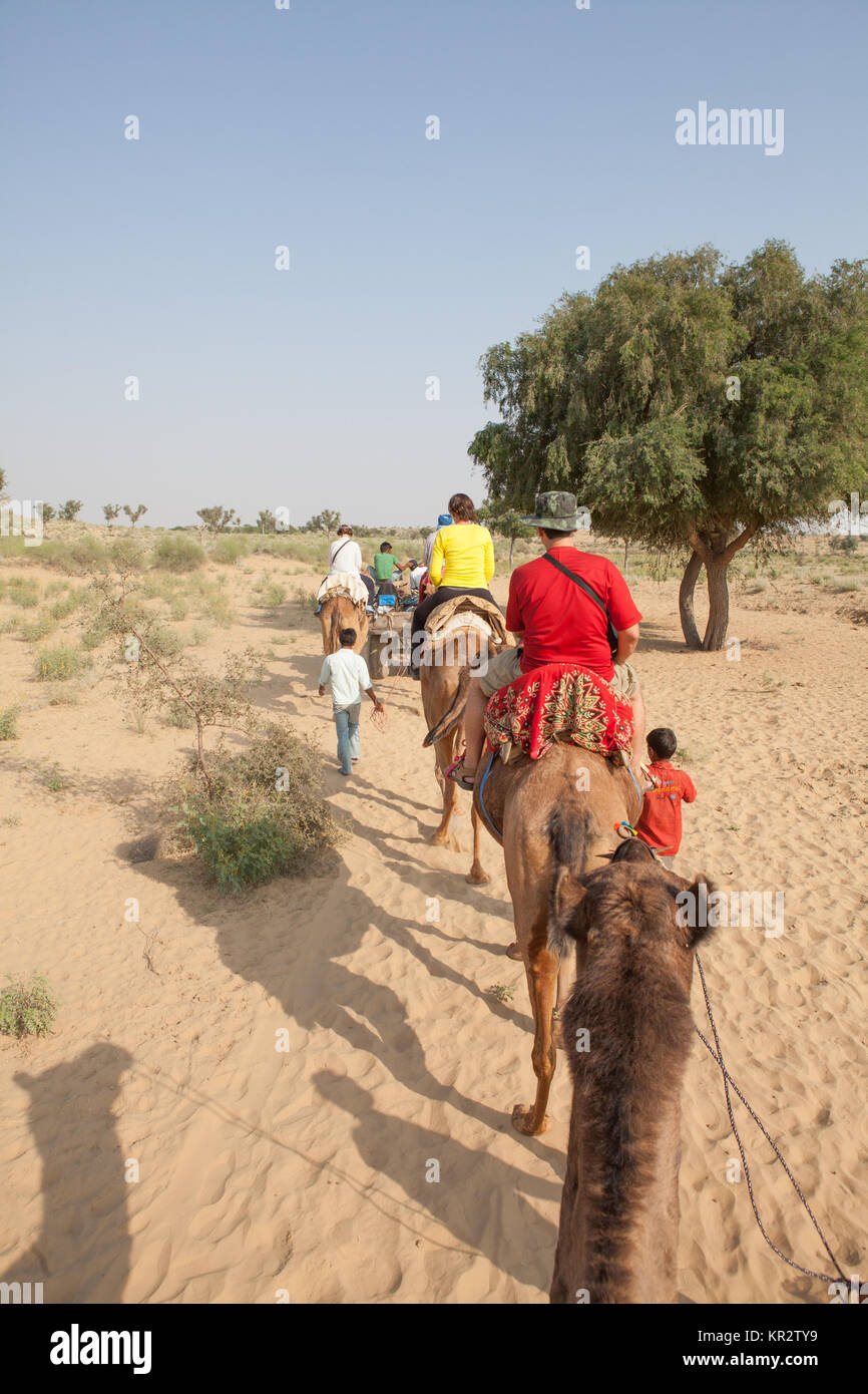 Trekking con il cammello in India Foto Stock