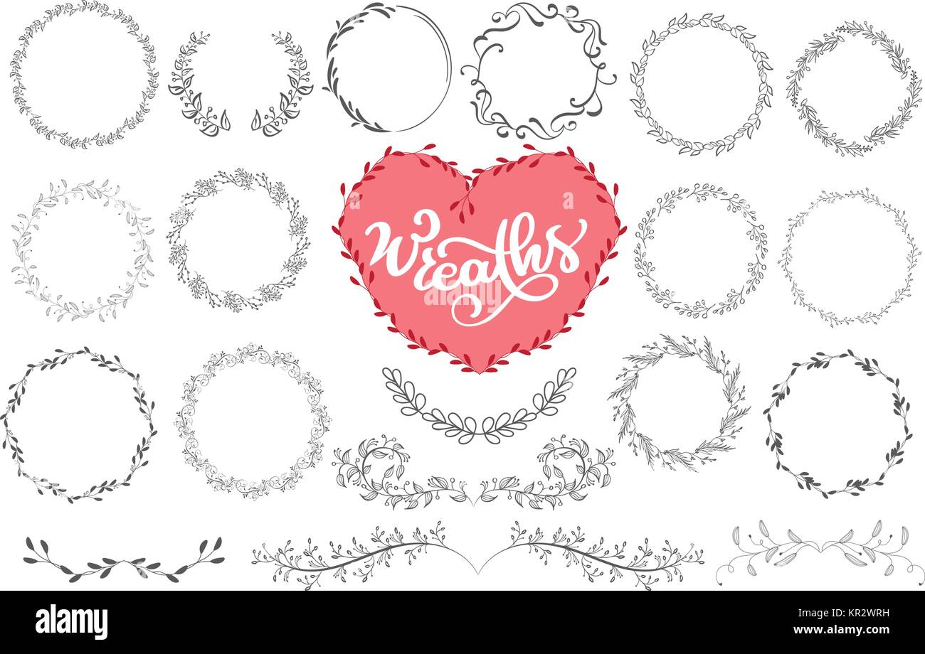 Allori e ghirlande disegnati a mano illustrazione vettoriale. Gli elementi di design per gli inviti, biglietti di auguri, citazioni, blog, poster e più, vacanze inviti, photo sovrapposizioni, t-shirt, stampa flyer, mug, cuscino. Ideale per telai di nozze. Illustrazione Vettoriale