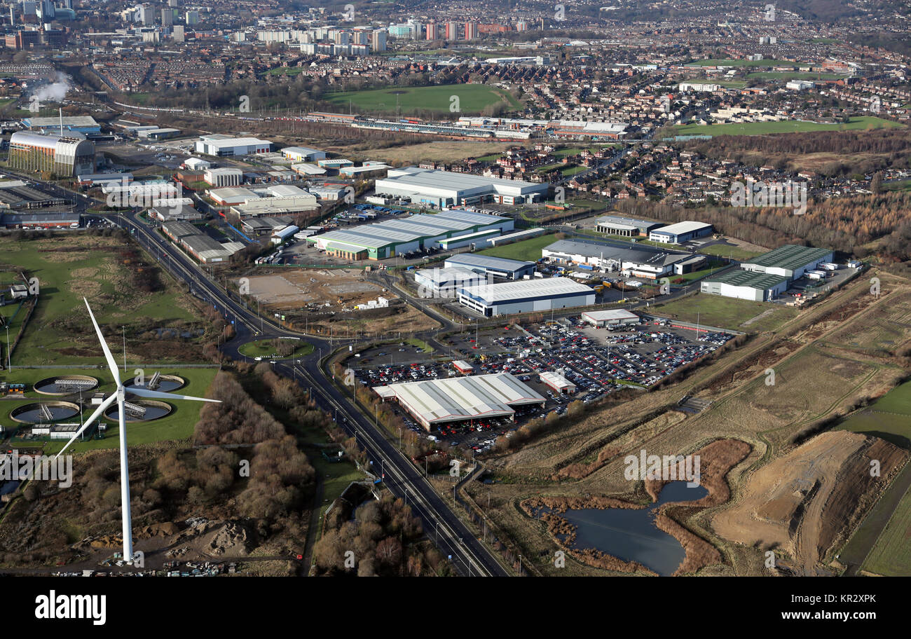 Vista aerea dell'industria in Croce Verde, Leeds, Regno Unito Foto Stock
