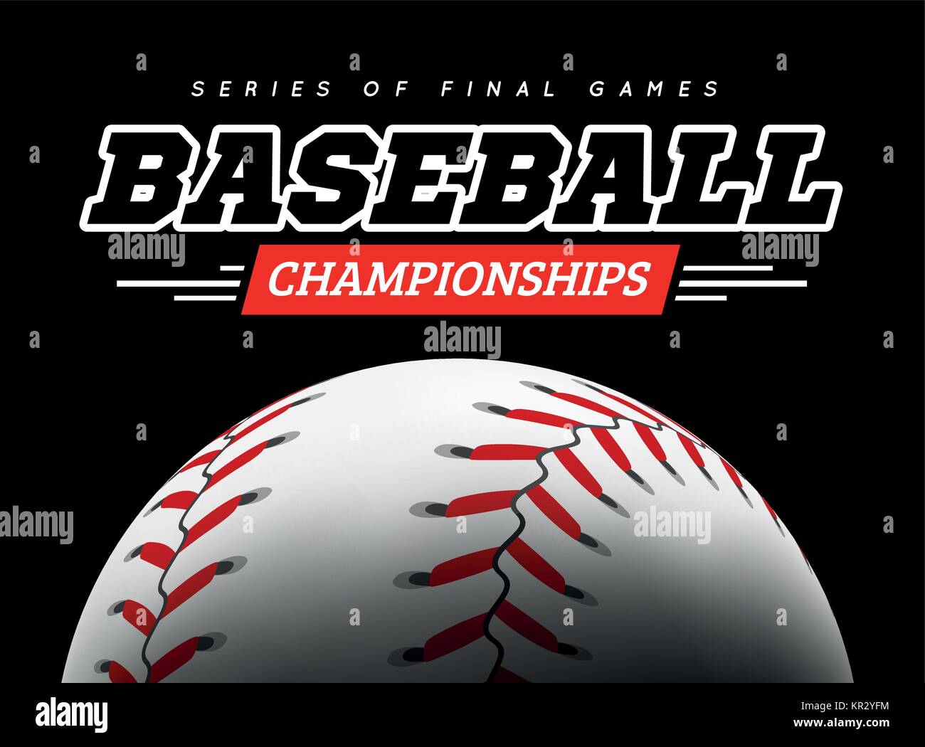 Palla da baseball in controluce su sfondo nero. Illustrazione Vettoriale