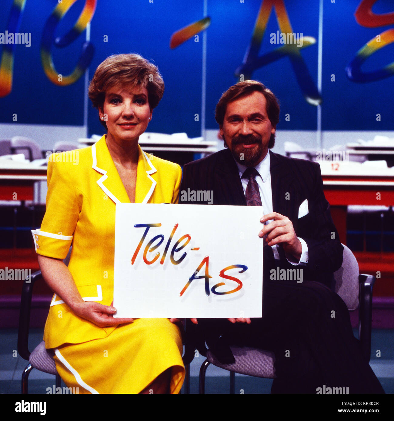 Tele-As, Rateshow ums Fernsehen, Deutschland 1987 - 1991, Moderatoren: Carolin Reiber, Pietro Rapp Foto Stock