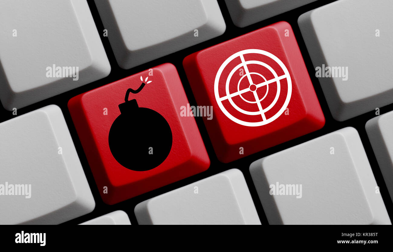 Il terrore online - simbolo della bomba e mirino Foto Stock