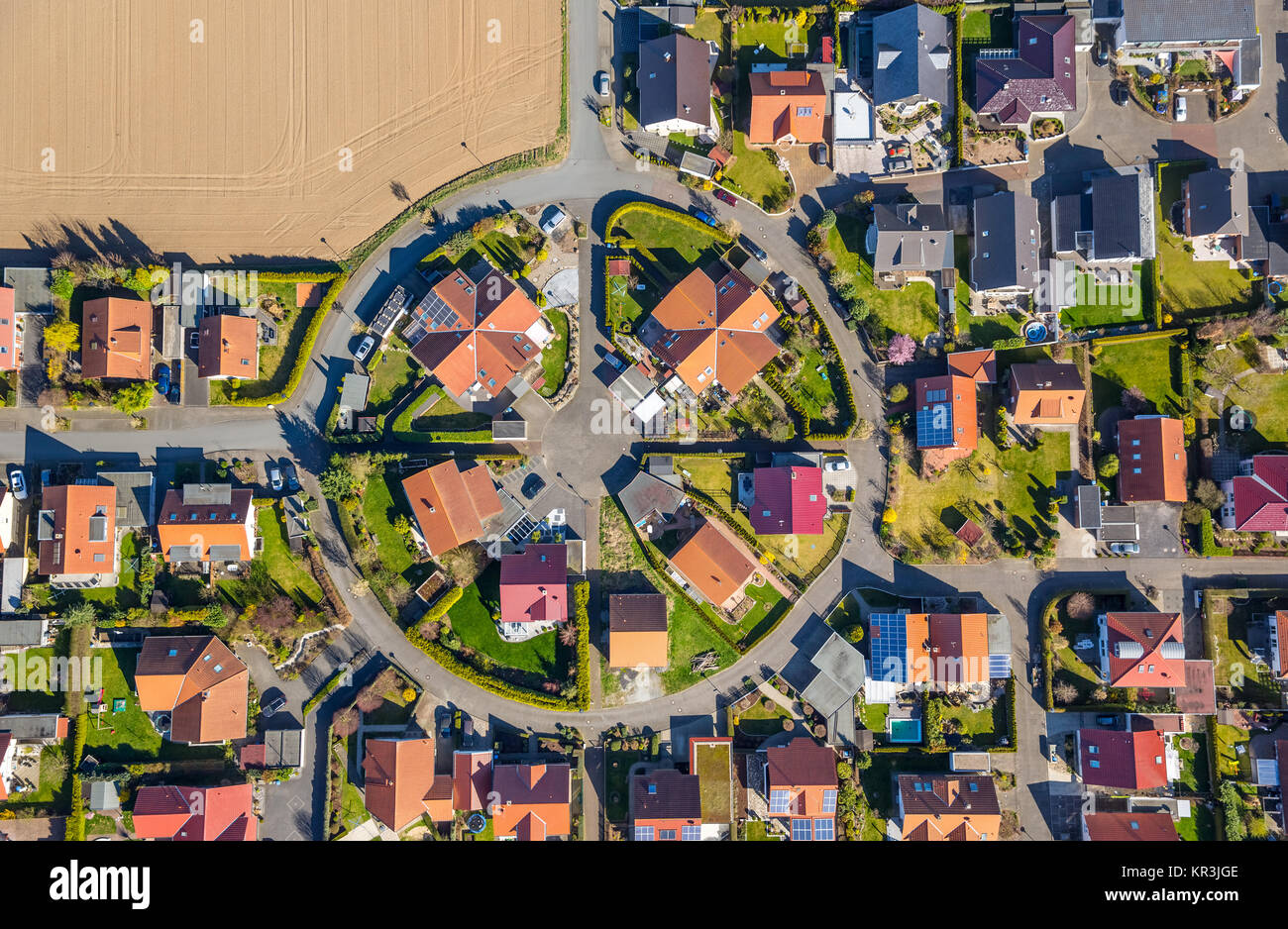 Sviluppo circolare area Büderich, case unifamiliari, Bauplanubg, piccolo insediamento, centro strada circolare, centro Vincenz-Frigger-Straße, Werl, Foto Stock