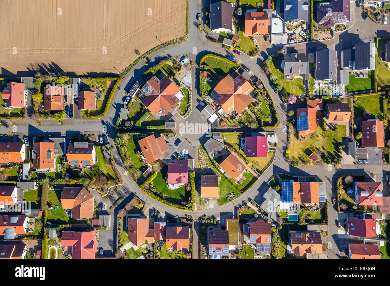 Sviluppo circolare area Büderich, case unifamiliari, Bauplanubg, piccolo insediamento, centro strada circolare, centro Vincenz-Frigger-Straße, Werl, Foto Stock