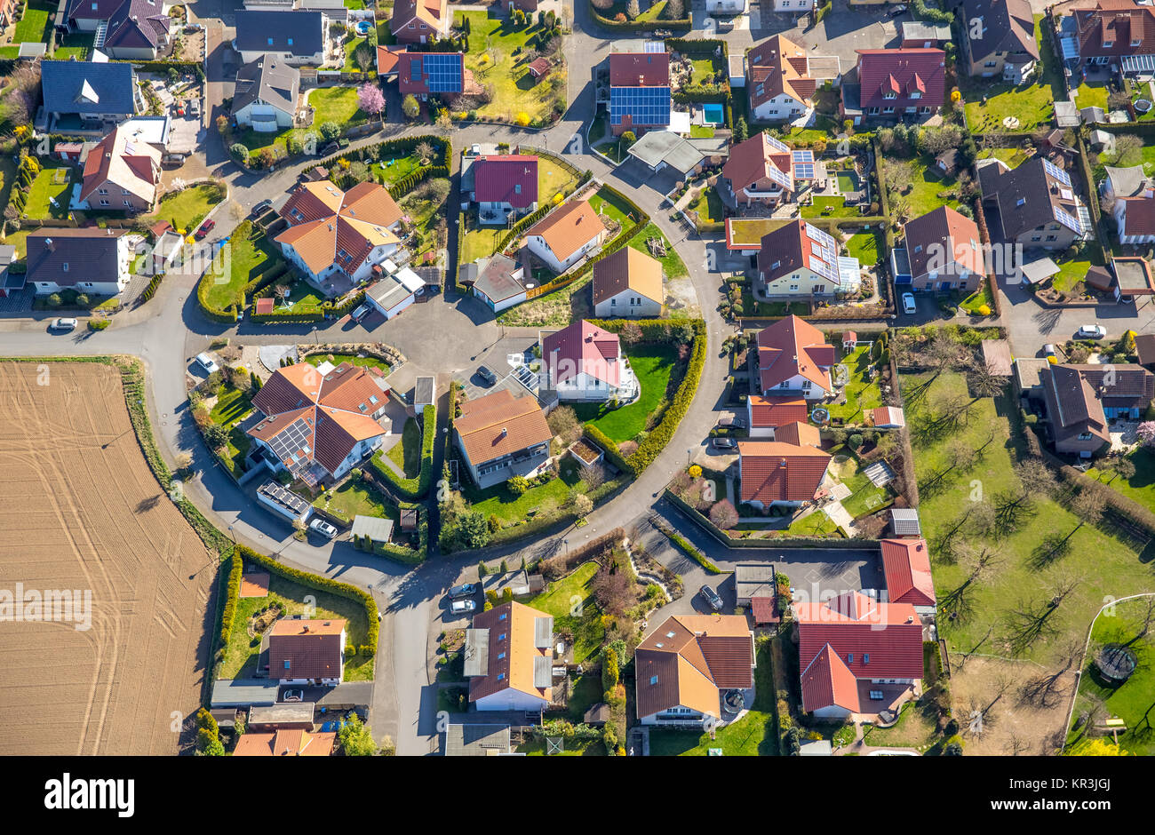 Sviluppo circolare area Büderich, case unifamiliari, Bauplanubg, piccolo insediamento, centro strada circolare, centro Vincenz-Frigger-Straße, Werl, Foto Stock