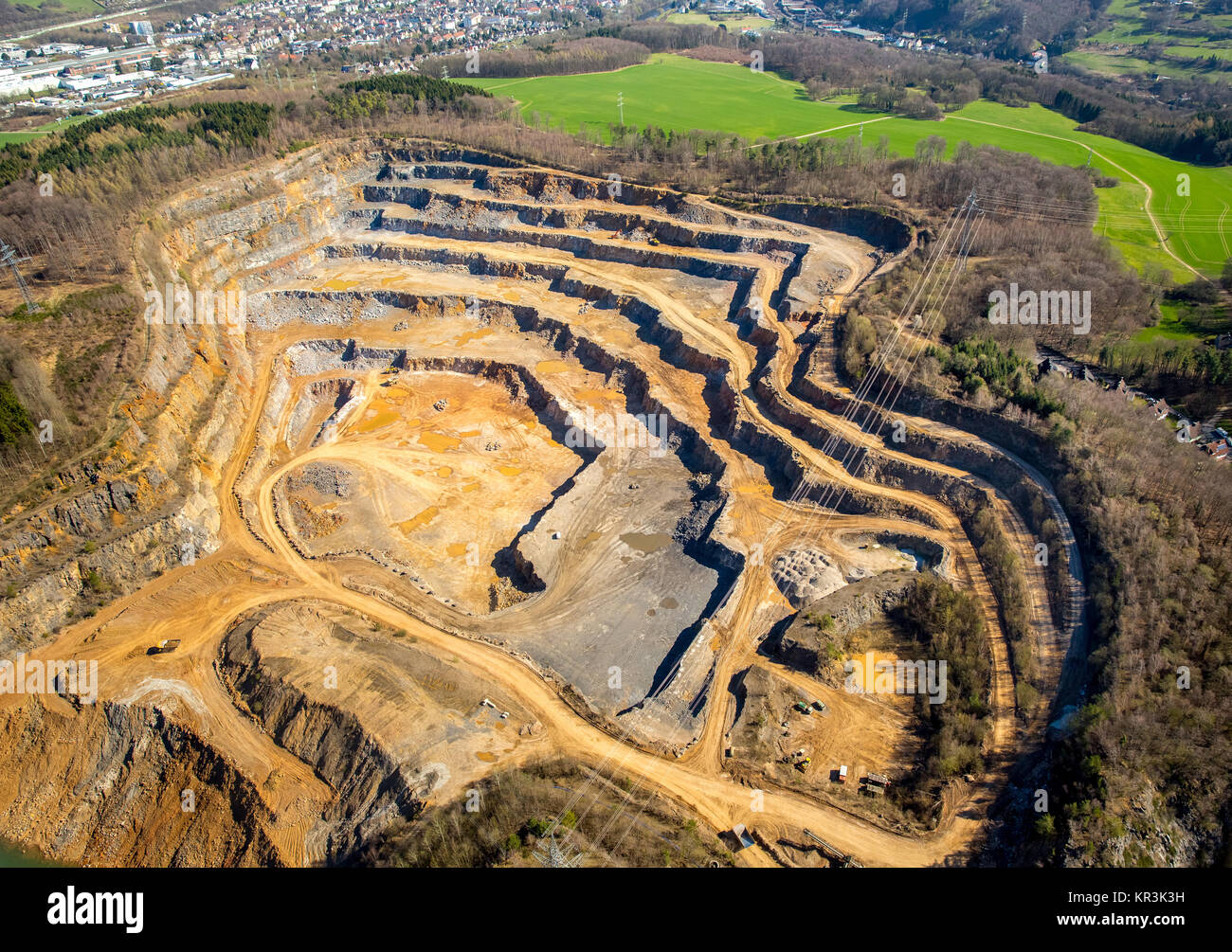 Quarry Herbeck, calcare, frantoi di pietra, i percorsi in cava, Hohenlimburger road, Hagen, zona della Ruhr, Renania settentrionale-Vestfalia, Germania, Hagen, Ruhr ar Foto Stock