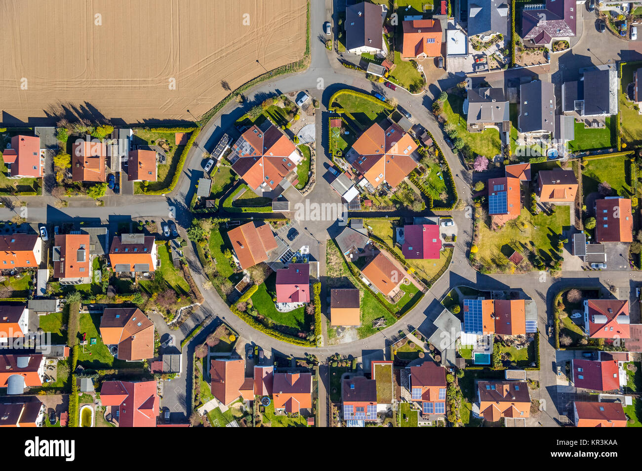 Sviluppo circolare area Büderich, case unifamiliari, Bauplanubg, piccolo insediamento, centro strada circolare, centro Vincenz-Frigger-Straße, Werl, Foto Stock