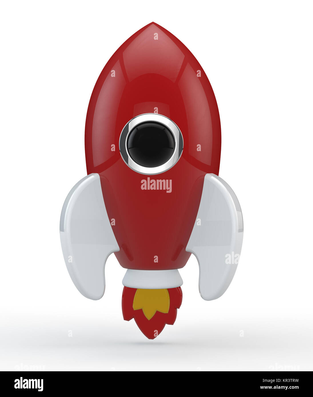 3D render di un razzo simbolico colorato in rosso con fiamme Foto Stock