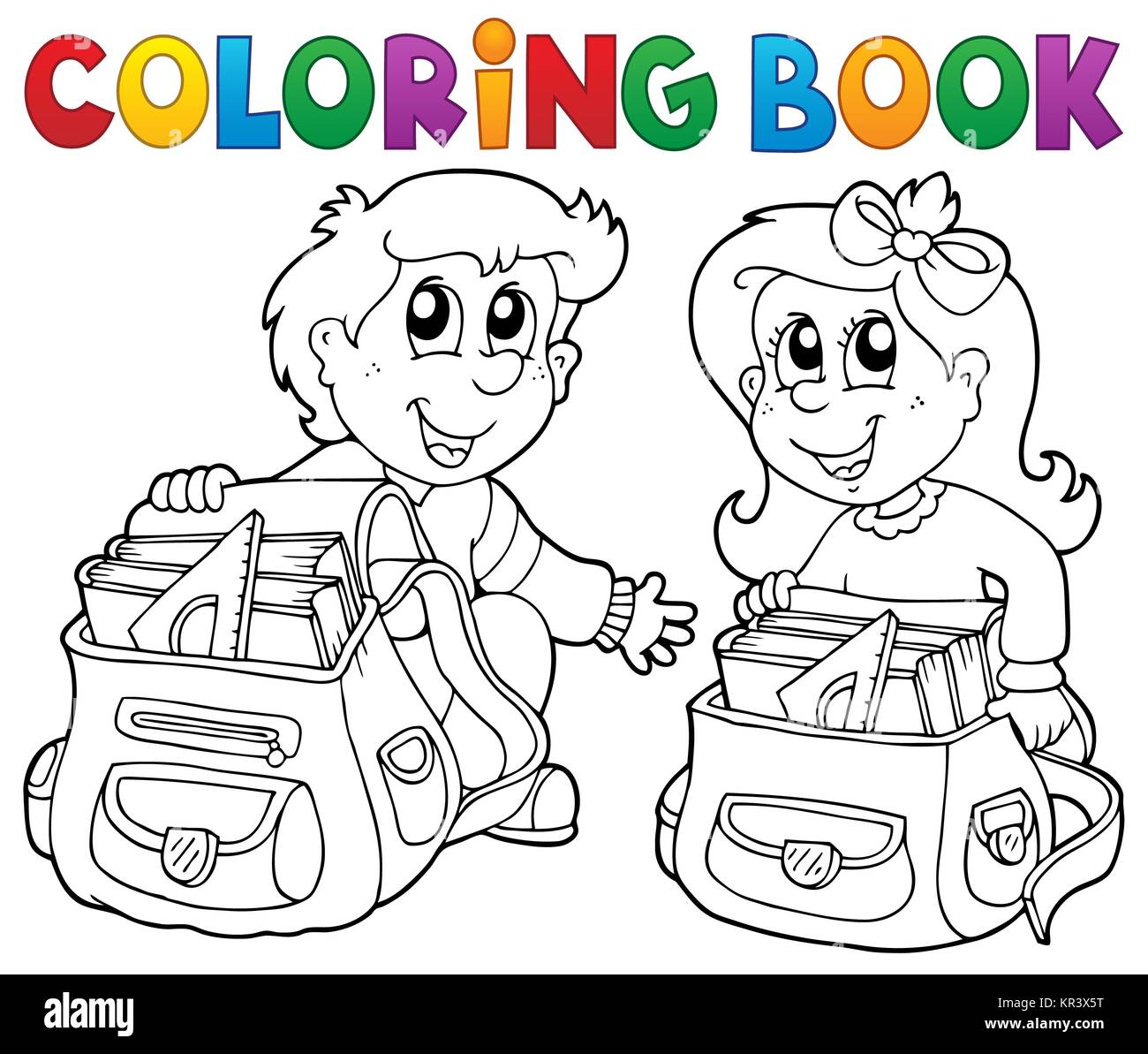 Libro da colorare per bambini della scuola tema 3 Foto Stock