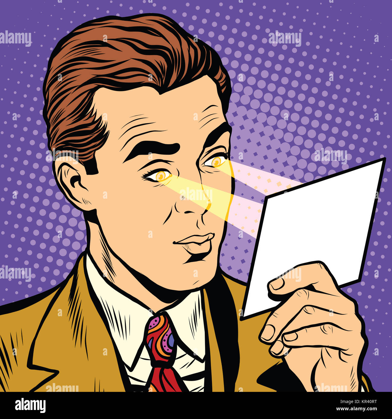 Retrò pop art occhio raggi di lettura supereroe Foto Stock