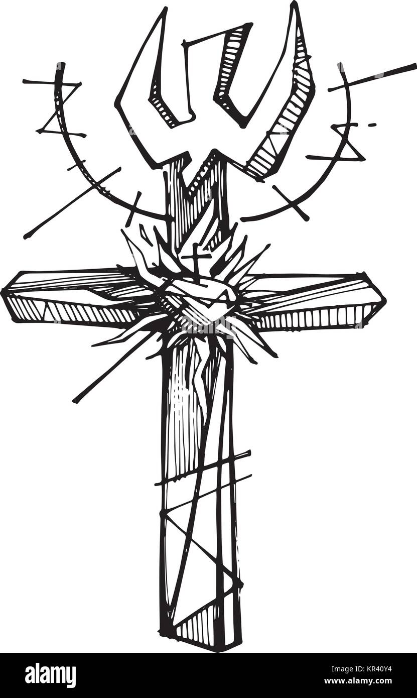 Disegnata a mano illustrazione vettoriale o di disegno di un religioso simbolo a croce Illustrazione Vettoriale