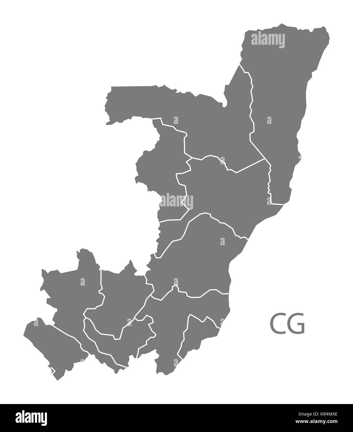 Repubblica del Congo dipartimenti Mappa grigio Foto Stock