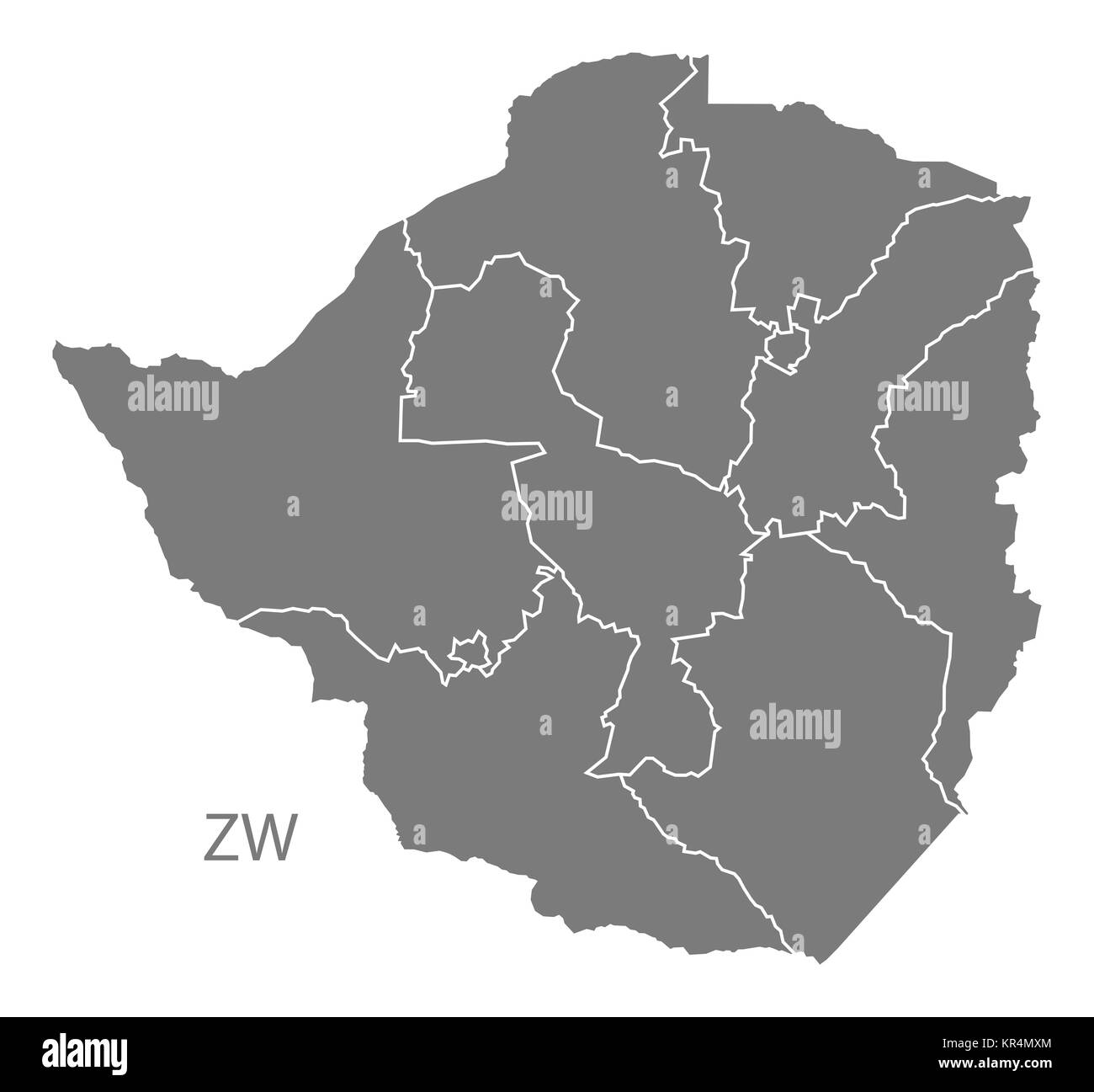 Zimbabwe province Mappa grigio Foto Stock