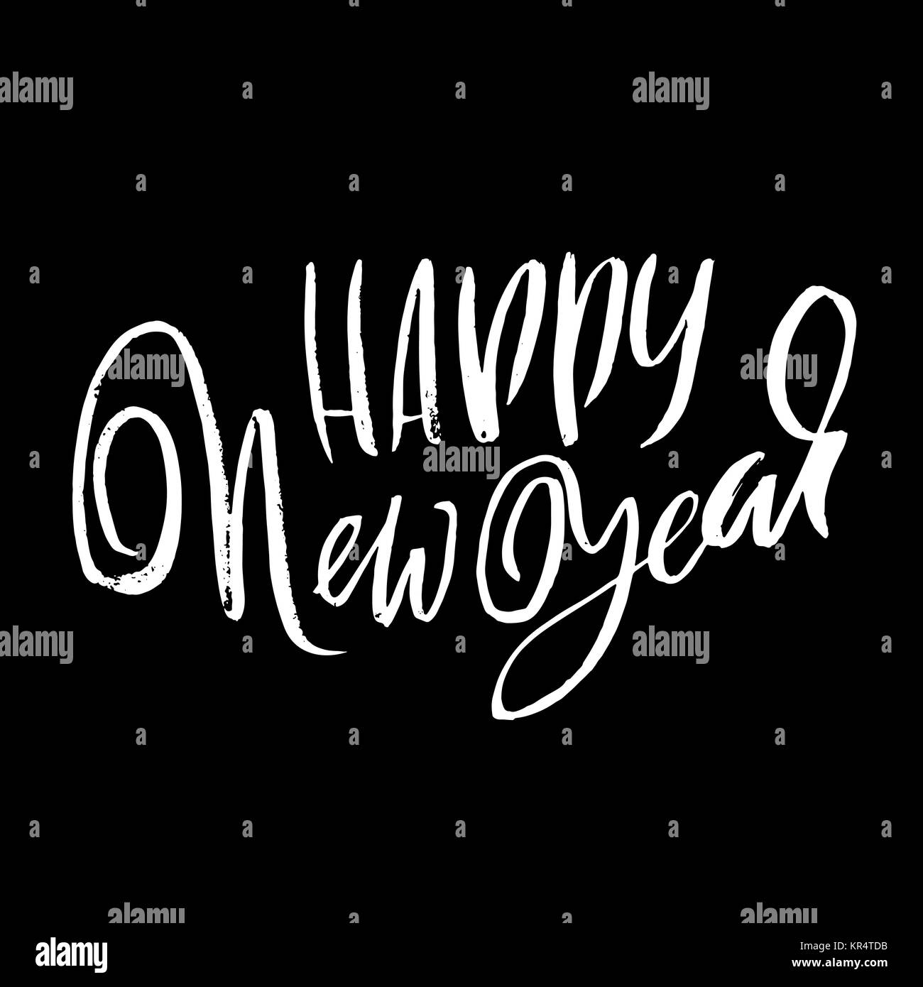 Felice Anno Nuovo. Holiday moderno pennello asciutto lettering inchiostro per biglietto di auguri. Sfondo di mezzitoni. Illustrazione Vettoriale. Illustrazione Vettoriale