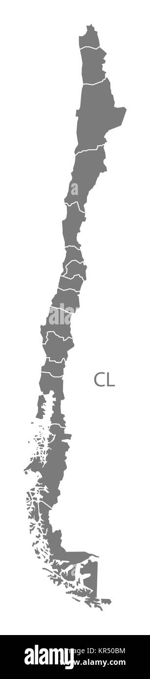 Il Cile regioni Mappa grigio Foto Stock