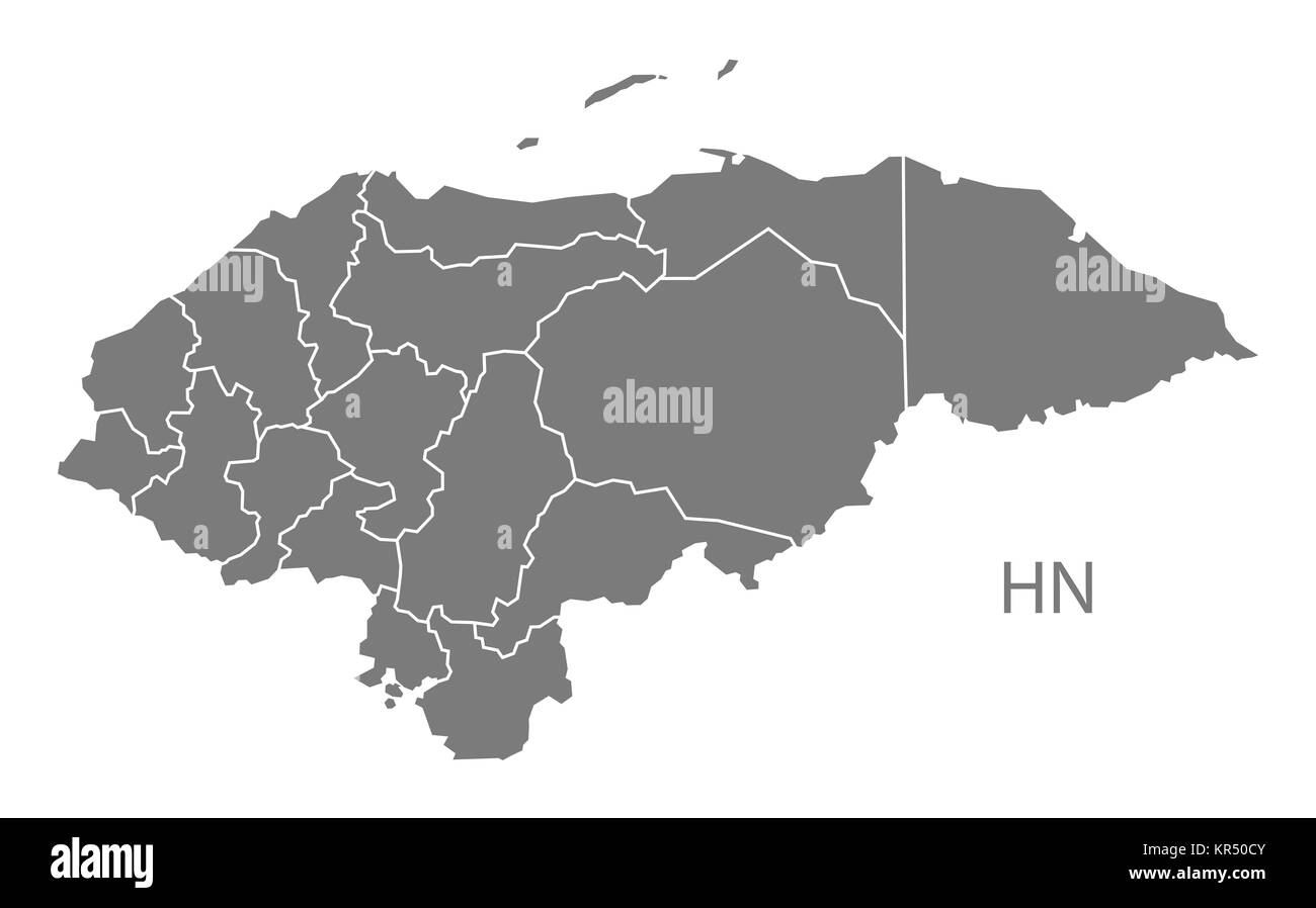 Honduras dipartimenti Mappa grigio Foto Stock