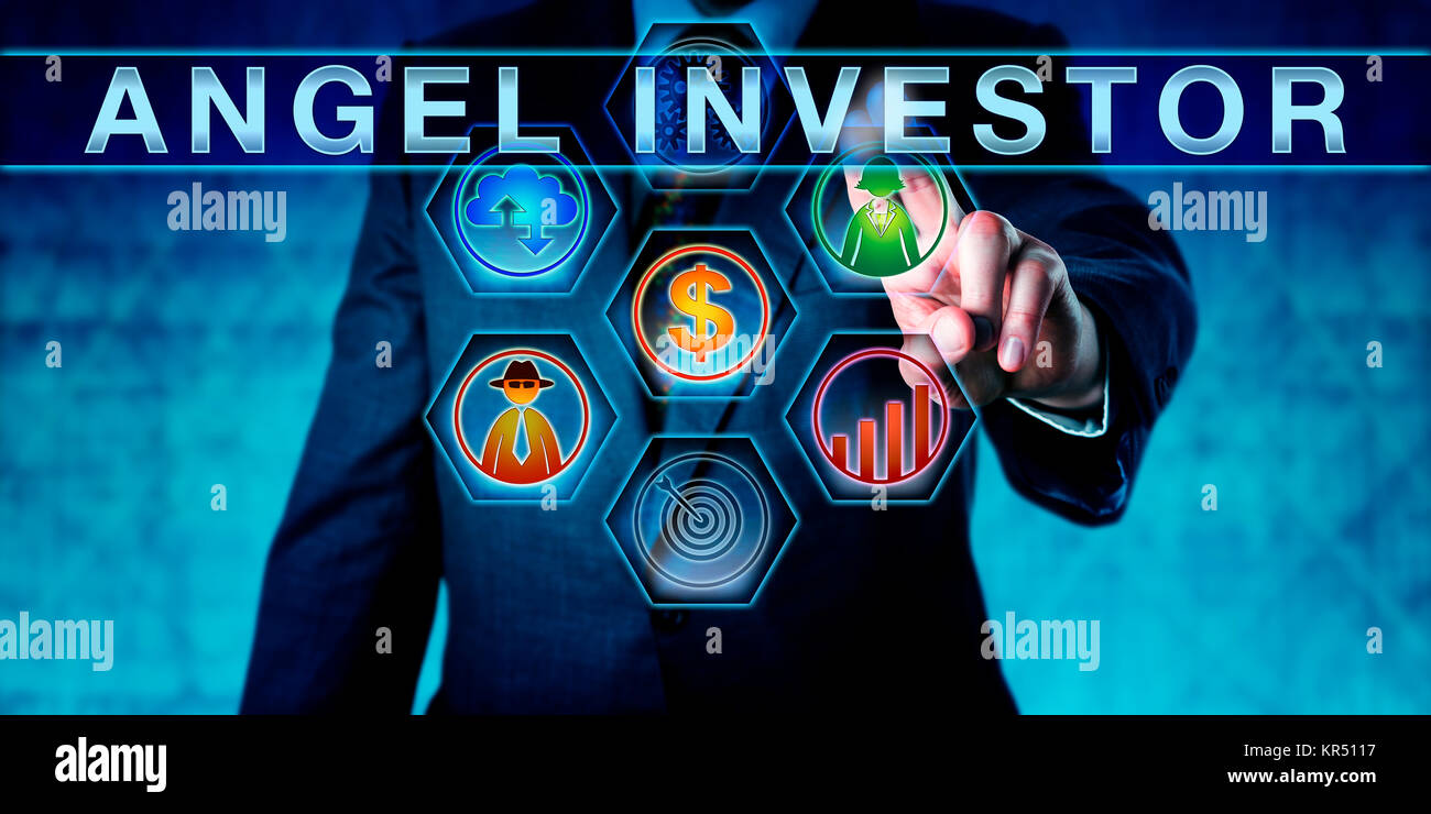 Imprenditore spingendo ANGEL INVESTOR Foto Stock