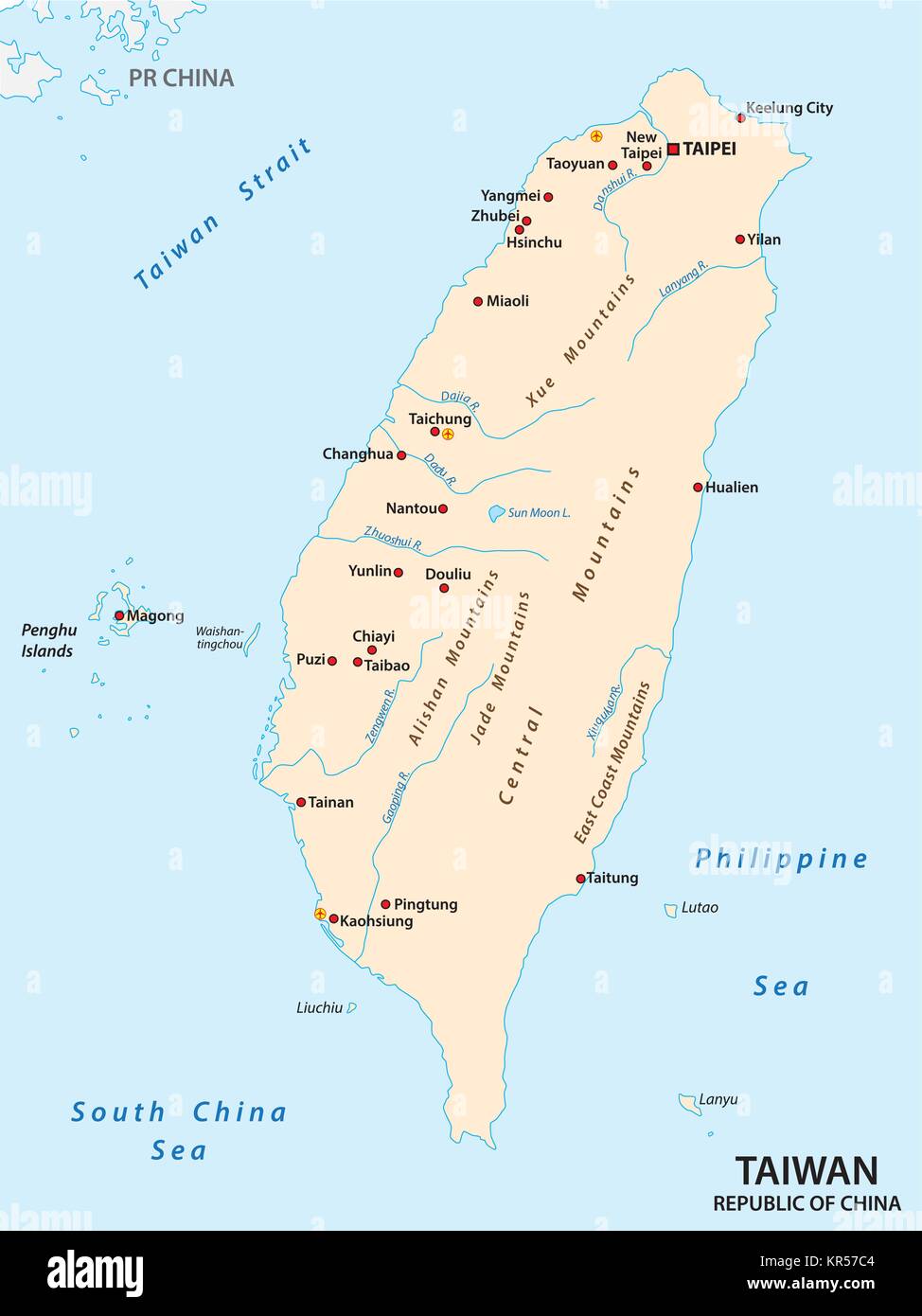 Taiwan (Repubblica popolare cinese) mappa vettoriale Illustrazione Vettoriale