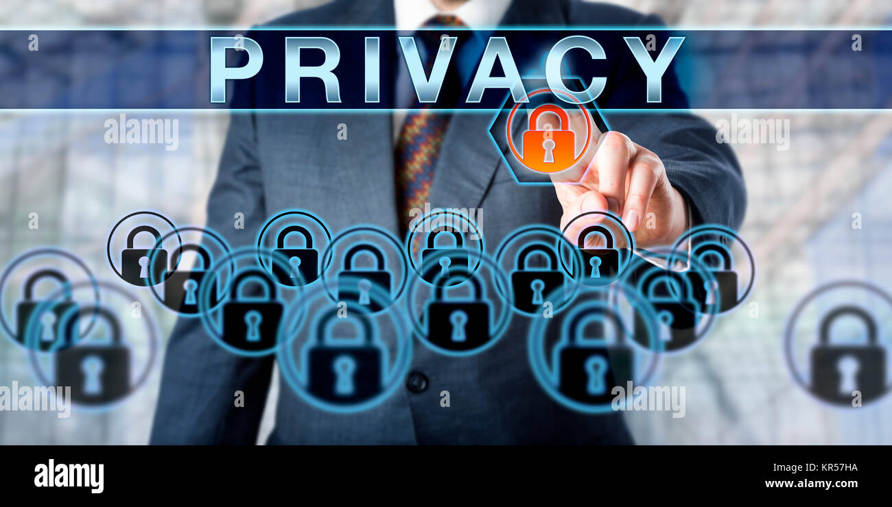 Business Manager spingendo PRIVACY Foto Stock