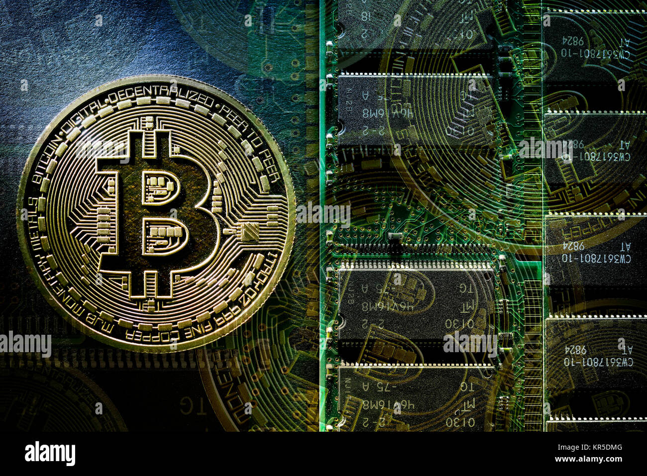 Medaglia con Bitcoin segno, Münze mit Bitcoin-Zeichen Foto Stock