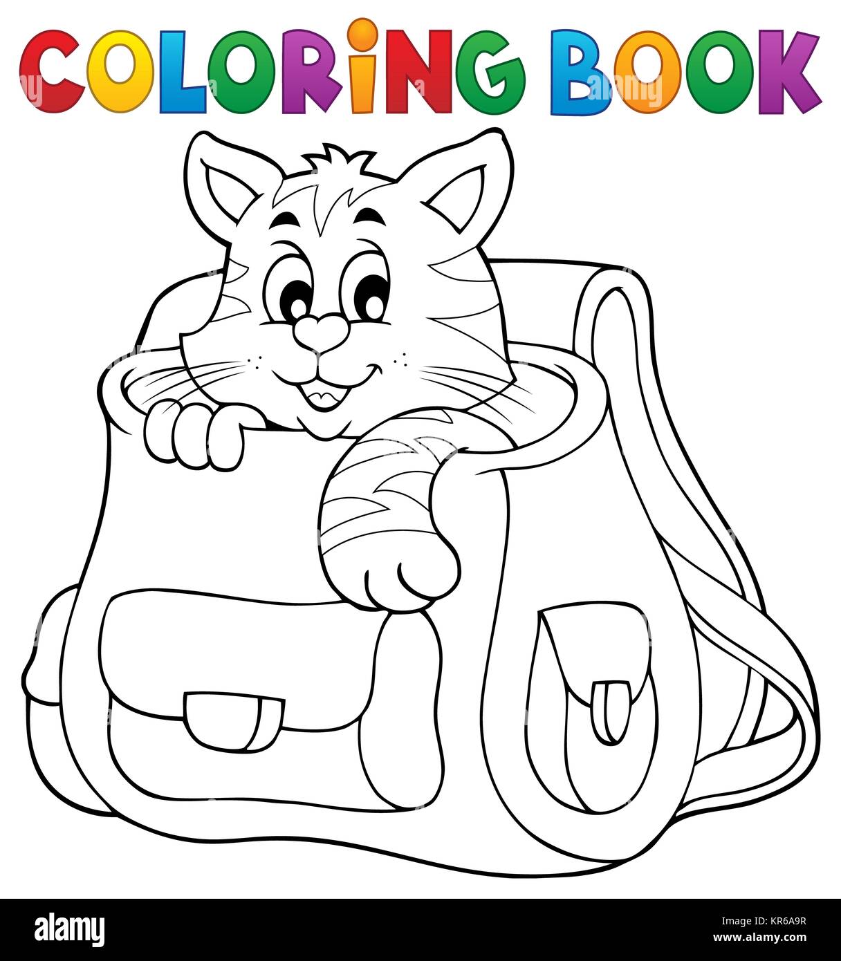 Libro da colorare gatto in zainetto Foto Stock