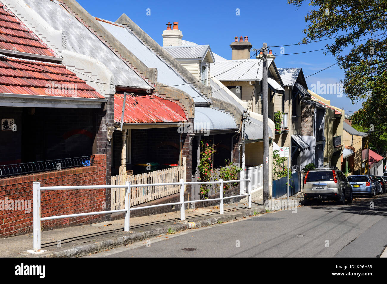 Vittoriano ristrutturato case residenziali nel sobborgo di Newtown, Sydney, Nuovo Galles del Sud, Australia Foto Stock