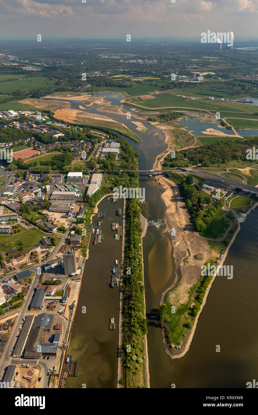 Umbau der Lippemündung durch den Lippeverband, Rheinhafen Wesel, Sandbänke, Sandbank, Renaturierung, Wesel, Rhein Ruhr, Renania settentrionale-Vestfalia, D Foto Stock