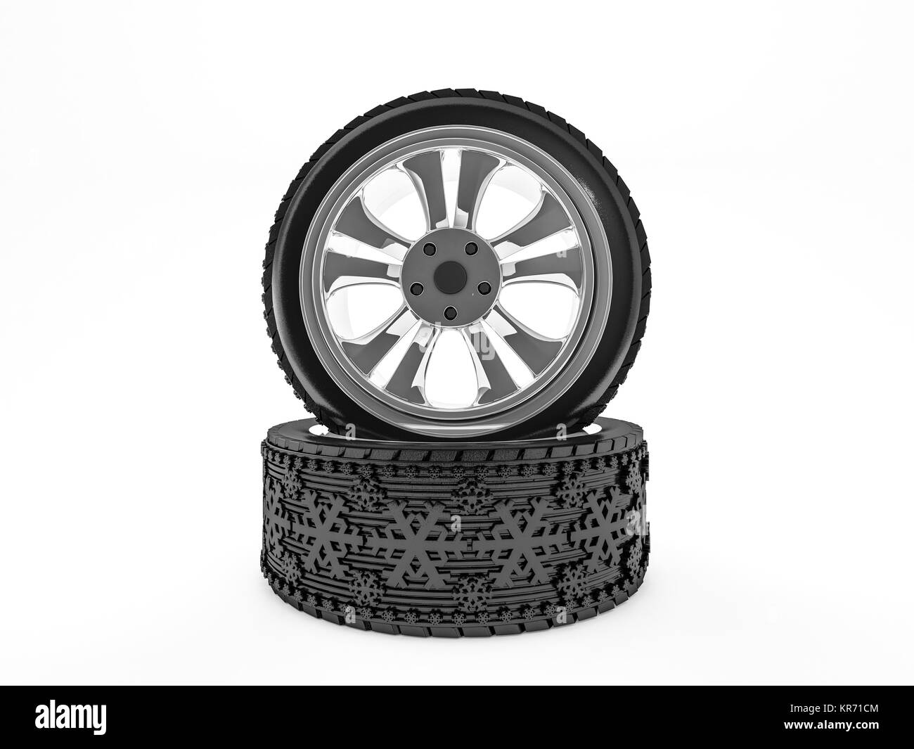 Pneumatici invernali con il simbolo del fiocco di neve protettore. Il rendering 3D Foto Stock