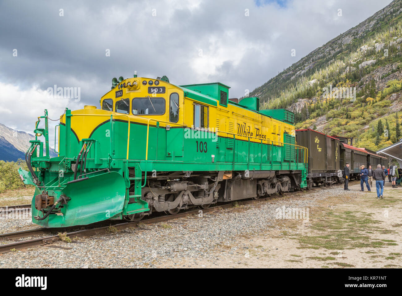 Il White Pass e Yukon Route Railway è un canadese e degli Stati Uniti la ferrovia che collega il porto di Skagway, Alaska con Whitehorse, capitale di Yukon, Canada Foto Stock