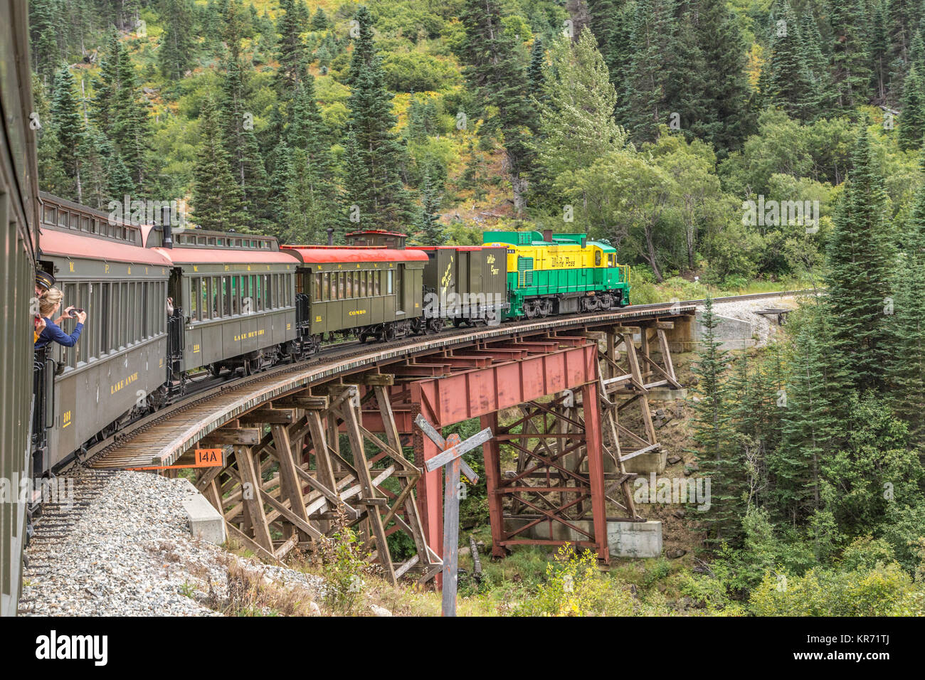 Il White Pass e Yukon Route Railway è un canadese e degli Stati Uniti la ferrovia che collega il porto di Skagway, Alaska con Whitehorse, capitale di Yukon, Canada Foto Stock