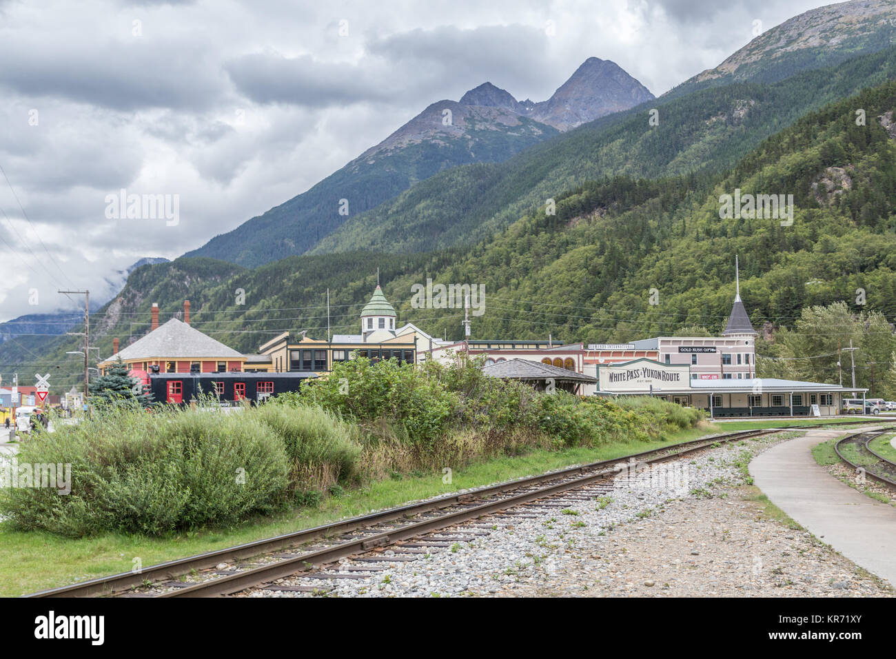 Il White Pass e Yukon Route Railway è un canadese e degli Stati Uniti la ferrovia che collega il porto di Skagway, Alaska con Whitehorse, capitale di Yukon, Canada Foto Stock