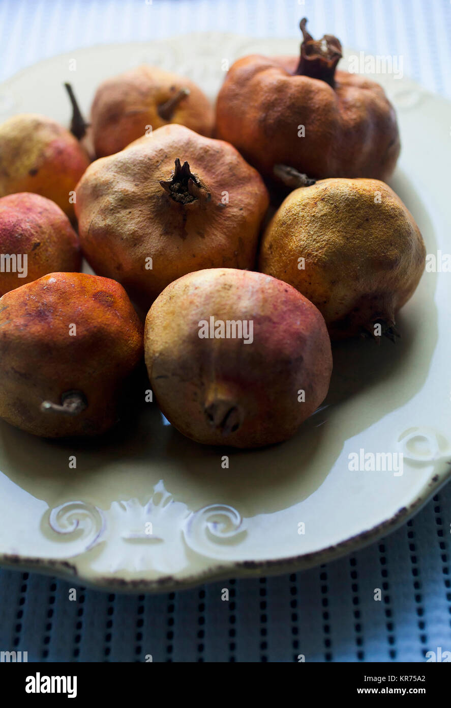 Melograno, Punica granatum, Studio shot di frutta in una ciotola. Foto Stock