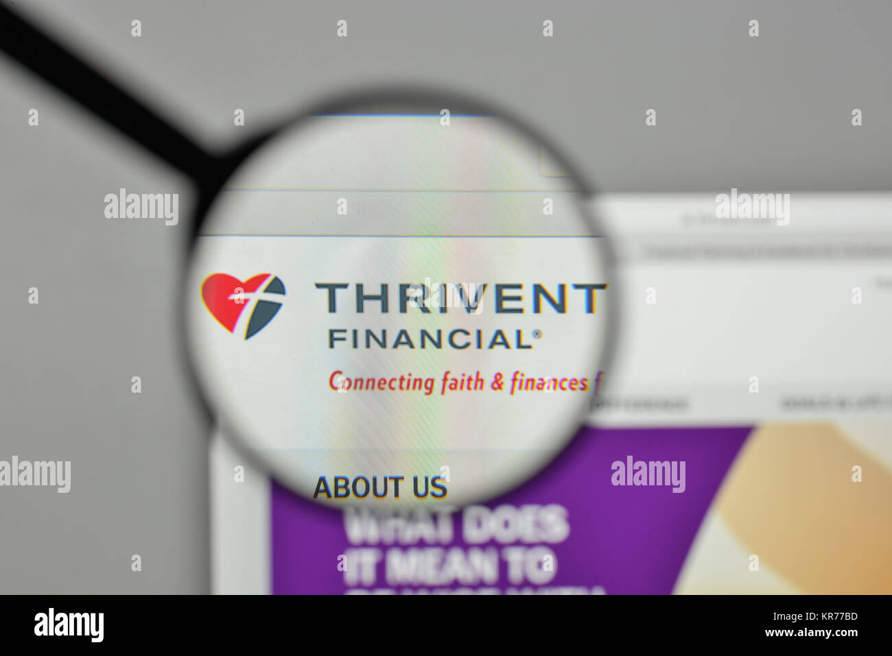 Milano, Italia - 1 Novembre 2017: Thrivent finanziari per i luterani logo sulla homepage del sito web. Foto Stock