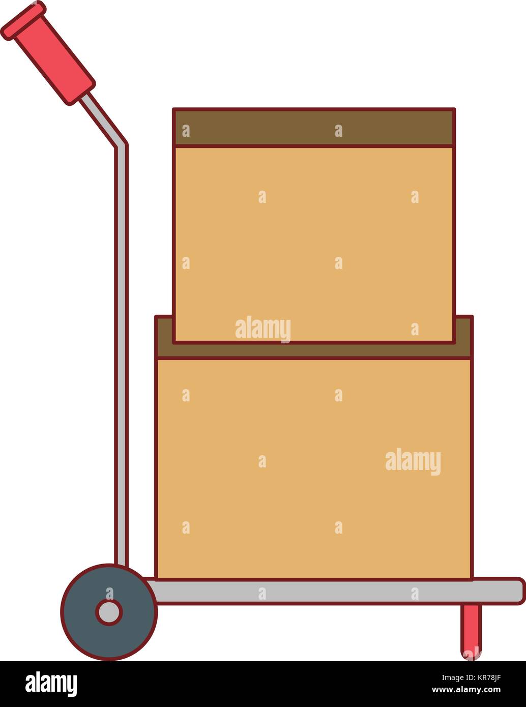 Carrello a mano con scatole di cartone sovrapposti e sigillati in silhouette colorato Illustrazione Vettoriale