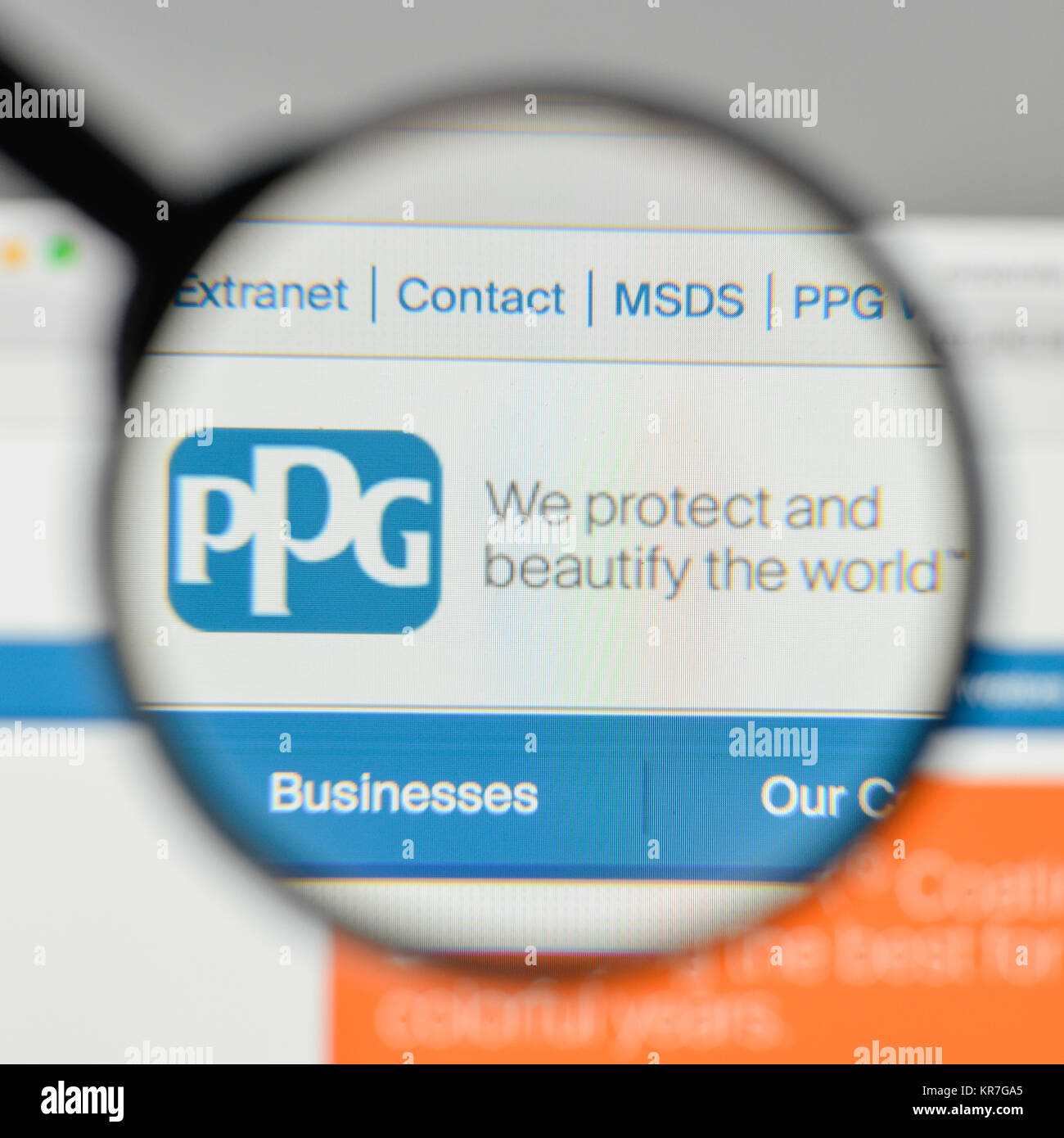 Milano, Italia - 1 Novembre 2017: PPG Industries logo sulla homepage del sito web. Foto Stock