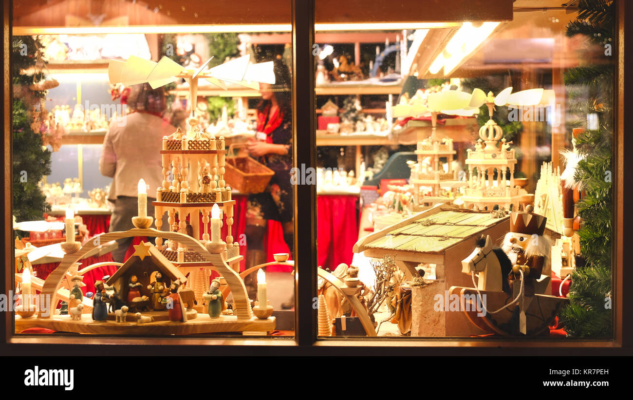Vintage negozio di giocattoli vetrine di Natale sfondo del mercato Foto Stock