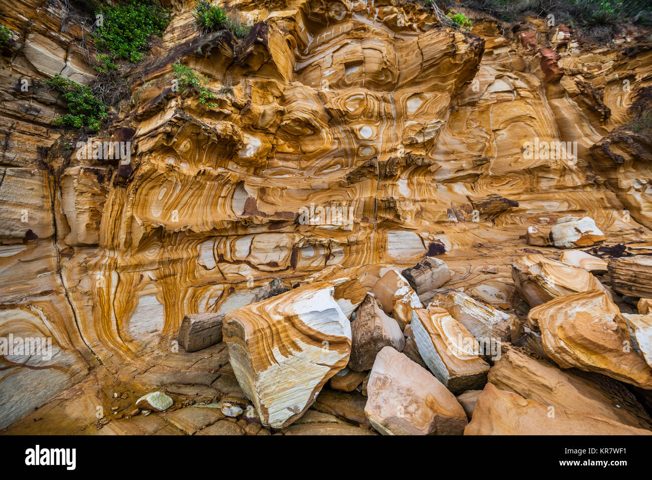 Australia, Nuovo Galles del Sud, Central Coast, Bouddi National Park, Hawkesbury rupe di arenaria a Maitland Bay Foto Stock